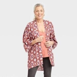 NEW Knox Rose Cognac Paisley Duster Cardigan Kimono Pink Women's Medium/Large
